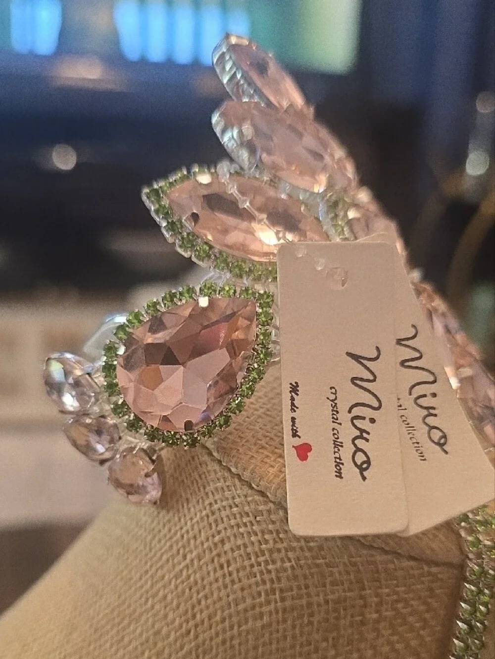 Miro Pink Crystal Floral Headband with Green Accents